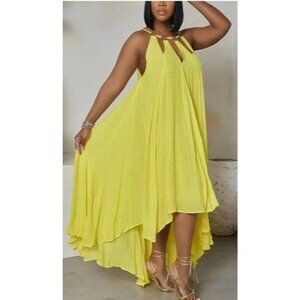 Yellow High-Low Sleeveless Dress With Ring Detail Size1XL